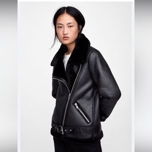 ZARA Faux Fur Lined Biker Jacket